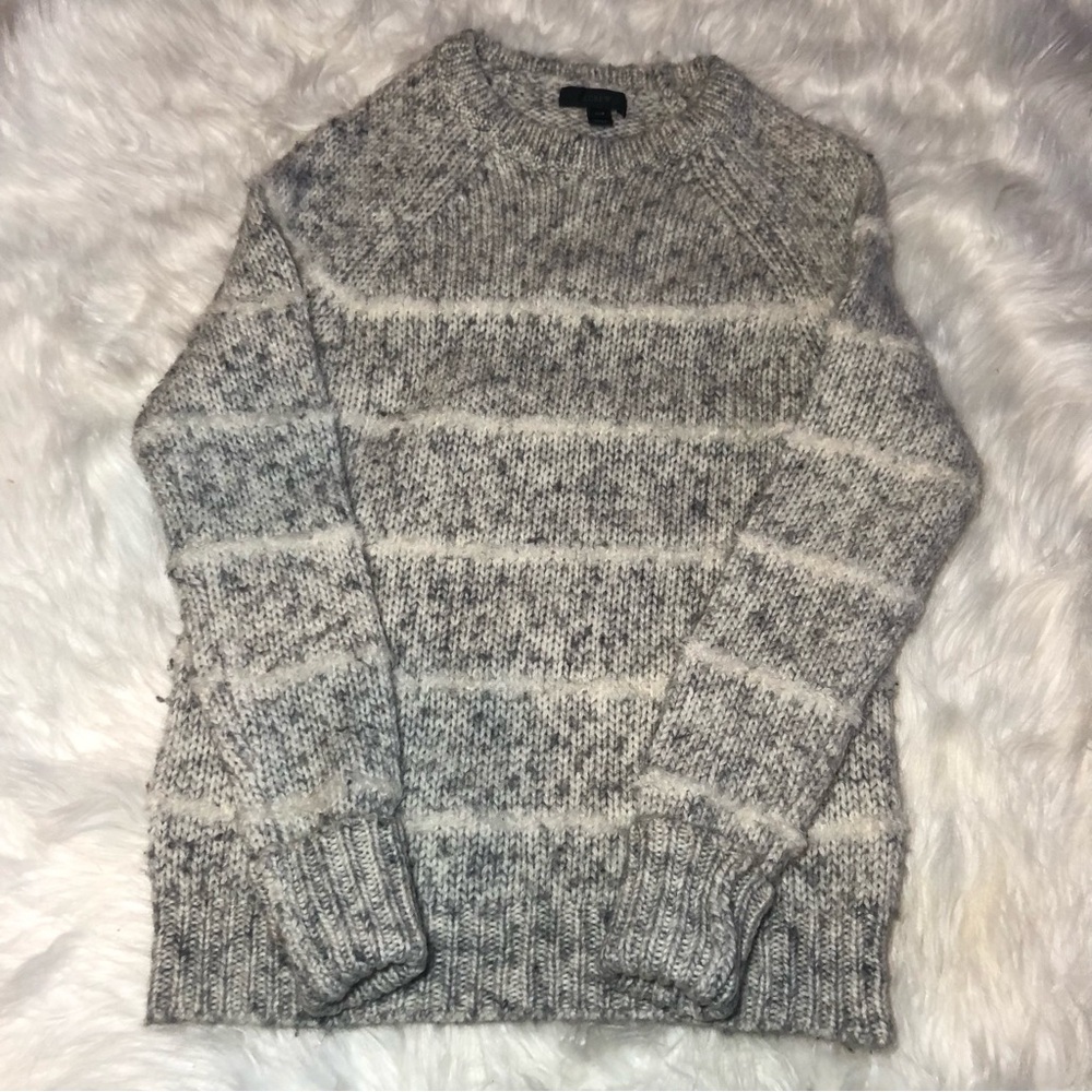 J. Crew Women's 53% Merino Wool Blend Gray White Striped Sweater Size XXS preppy